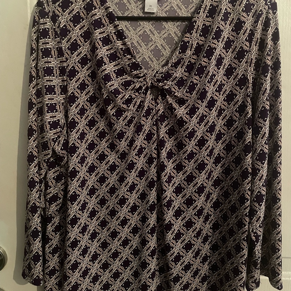 Liz Claiborne Purple and White Patterned Blouse